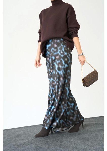 Uzun Saten Etek - Siyah-Mavi