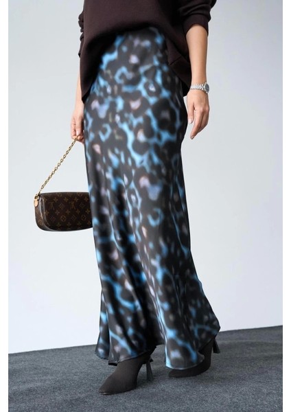 Uzun Saten Etek - Siyah-Mavi indirimleri