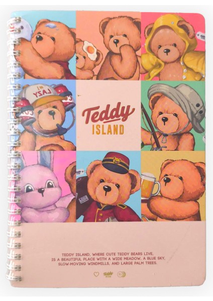 Teddy Island A5 Çizgili Defter 68 Yaprak