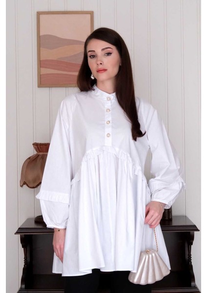 Beyaz Inci Detaylı Robalı Tunik & Siyah Boru Paça Pantolon Takım modelleri