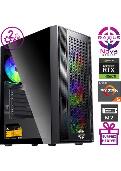 Nova G1 R5 4060TI-75F012 Ryzen5 7500F 32 GB 512SSD RTX4060TI 8 GB Windows 11 Pro Gaming Masaüstü Bilgisayar