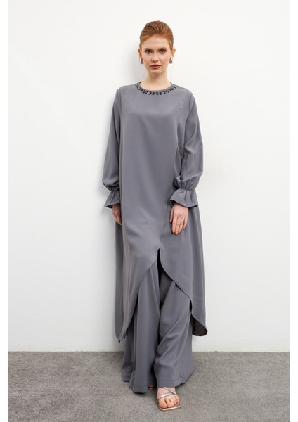 Asimetrik Kesim Tunik Pantolon Takım - Gri fiyatları