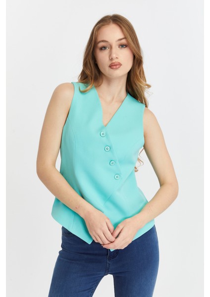 Kadın Regular V Yaka Düğmeli Yelek