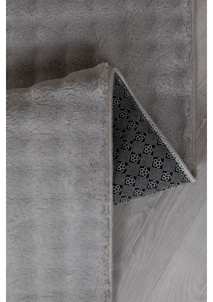 Bubble Oval Yumuşak Peluş Kaymaz Salon Oturma Odası Balkon Halısı Yolluk Gri