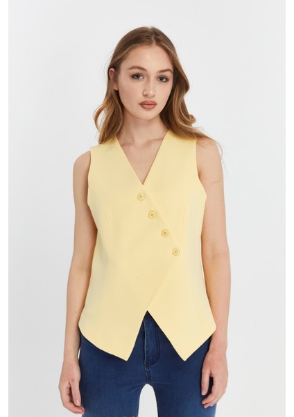 Kadın Regular V Yaka Düğmeli Yelek