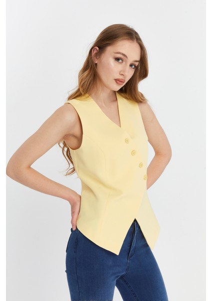 Kadın Regular V Yaka Düğmeli Yelek modelleri