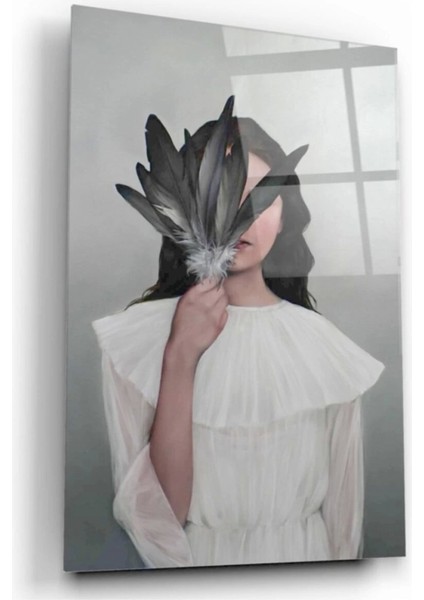 - Kadın ve Kuş Tüyü Cam Tablo