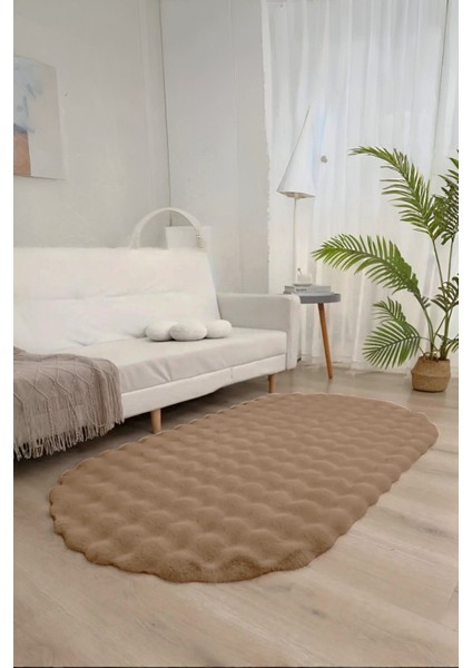 Bubble Oval Yumuşak Peluş Kaymaz Salon Oturma Odası Balkon Halısı Yolluk Vizon