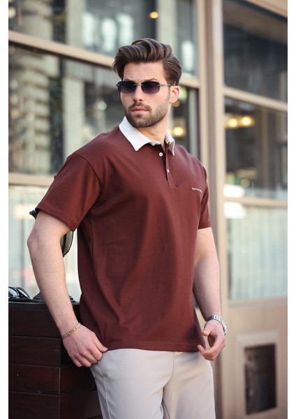 Acı Kahve Düğmeli Polo Yaka Erkek T-Shirt E7119