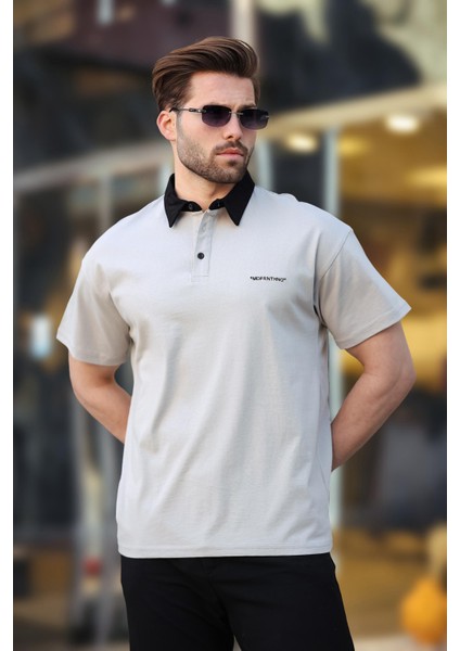 Boyalı Gri Düğmeli Polo Yaka Erkek T-Shirt E7119