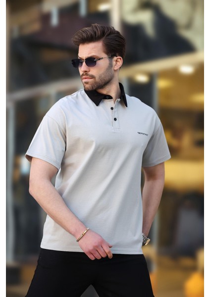 Boyalı Gri Düğmeli Polo Yaka Erkek T-Shirt E7119 fiyatları