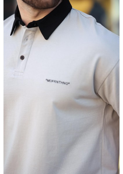 Boyalı Gri Düğmeli Polo Yaka Erkek T-Shirt E7119 modelleri