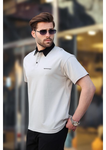 Boyalı Gri Düğmeli Polo Yaka Erkek T-Shirt E7119 fırsatları