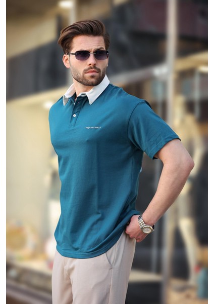 Petrol Yeşili Düğmeli Polo Yaka Erkek T-Shirt E7119 fiyatları