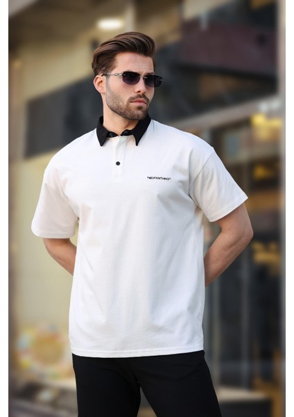 Ekru Düğmeli Polo Yaka Erkek T-Shirt E7119