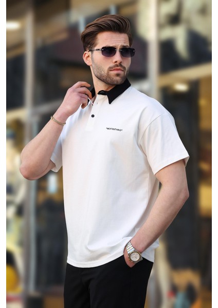 Ekru Düğmeli Polo Yaka Erkek T-Shirt E7119