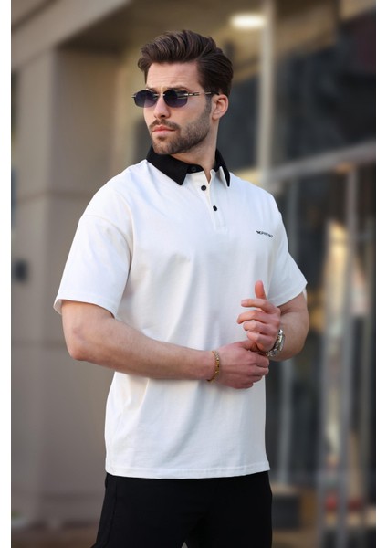 Ekru Düğmeli Polo Yaka Erkek T-Shirt E7119