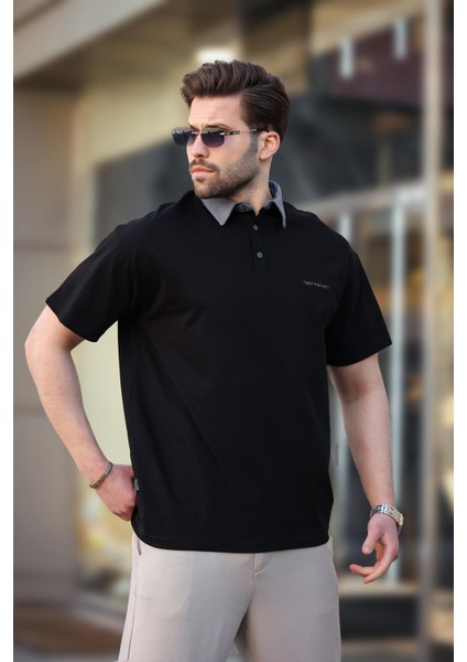 Siyah Düğmeli Polo Yaka Erkek T-Shirt E7119