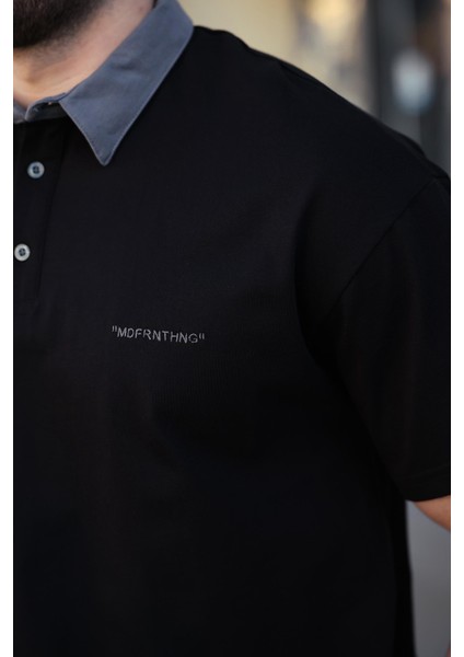 Siyah Düğmeli Polo Yaka Erkek T-Shirt E7119 modelleri