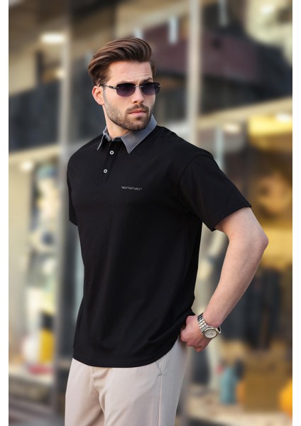 Siyah Düğmeli Polo Yaka Erkek T-Shirt E7119 fırsatları