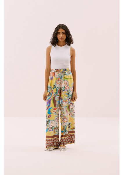 Beli Lastikli Geniş Paça Saten Pantolon Standart Renk Y2512063_089