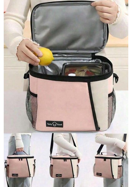 Su Geçirmez Isı Yalıtımlı Ayarlanabilir Omuz Askılı Soft Pembe 9lL Yemek Çantası 65x38x48 Cm