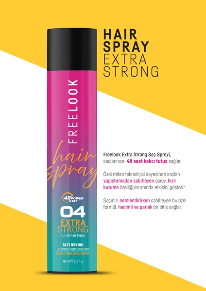 Extra Strong Saç Spreyi - 48 Saat Tutuş, Hızlı Kuruyan, Frizz Karşıtı, Provitamin B5, B3 Vitamini & Hyaluronik Asit Içerikli modelleri