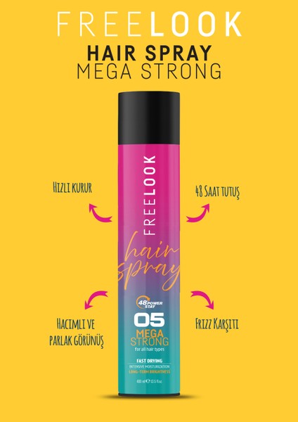 Mega Strong Saç Spreyi - 48 Saat Tutuş, Hızlı Kuruyan, Frizz Karşıtı, Provitamin B5, B3 Vitamini & Hyaluronik Asit Içerikli fiyatları