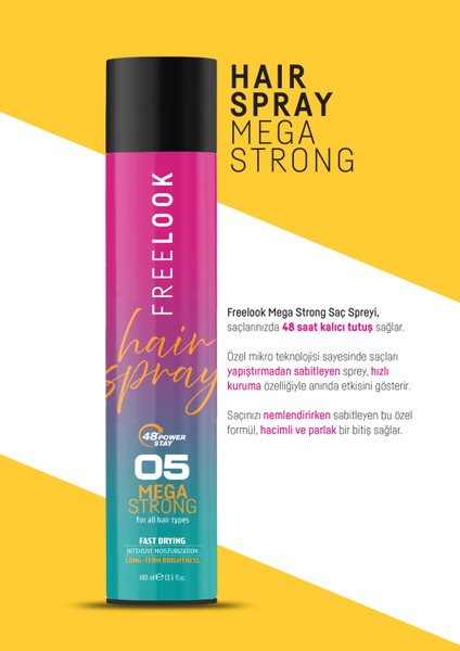 Mega Strong Saç Spreyi - 48 Saat Tutuş, Hızlı Kuruyan, Frizz Karşıtı, Provitamin B5, B3 Vitamini & Hyaluronik Asit Içerikli modelleri