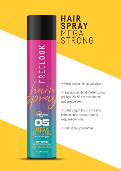 Mega Strong Saç Spreyi - 48 Saat Tutuş, Hızlı Kuruyan, Frizz Karşıtı, Provitamin B5, B3 Vitamini & Hyaluronik Asit Içerikli indirimleri