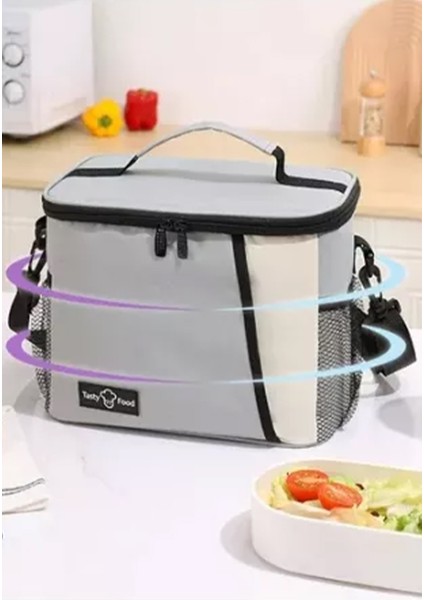 Su Geçirmez Isı Yalıtımlı Ayarlanabilir Omuz Askılı Soft Gri 9L Yemek Çantası 65x38x48 Cm