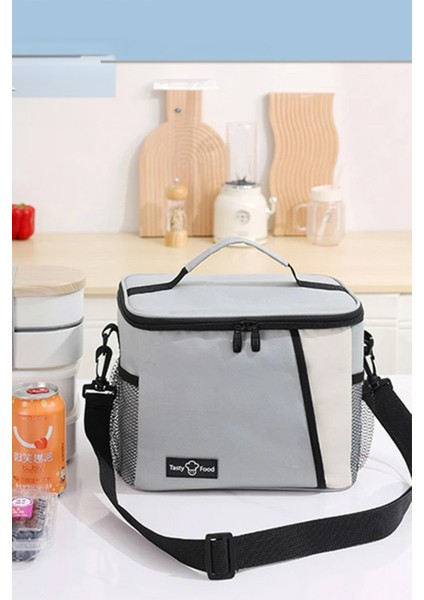 Su Geçirmez Isı Yalıtımlı Ayarlanabilir Omuz Askılı Soft Gri 9L Yemek Çantası 65x38x48 Cm