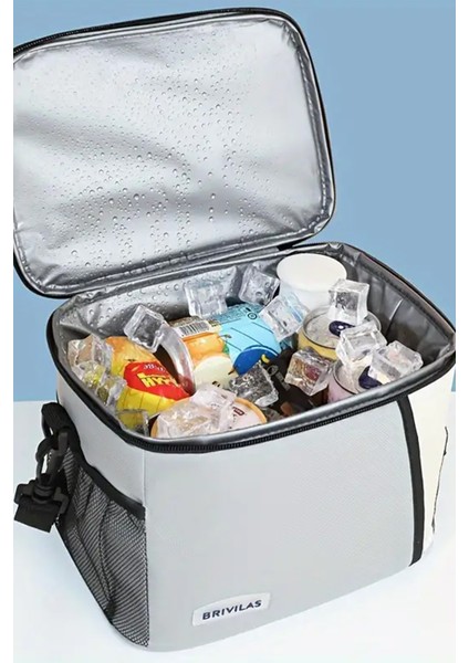 Su Geçirmez Isı Yalıtımlı Ayarlanabilir Omuz Askılı Soft Gri 9L Yemek Çantası 65x38x48 Cm