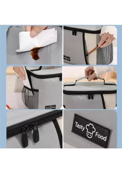 Su Geçirmez Isı Yalıtımlı Ayarlanabilir Omuz Askılı Soft Gri 9L Yemek Çantası 65x38x48 Cm