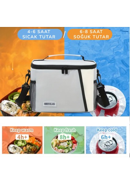 Su Geçirmez Isı Yalıtımlı Ayarlanabilir Omuz Askılı Soft Gri 9L Yemek Çantası 65x38x48 Cm