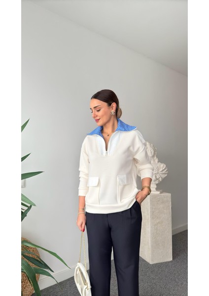 Keyymod Kadın Poplin Kamyoner Yakalı Cepli Modall Sweatshirt modelleri