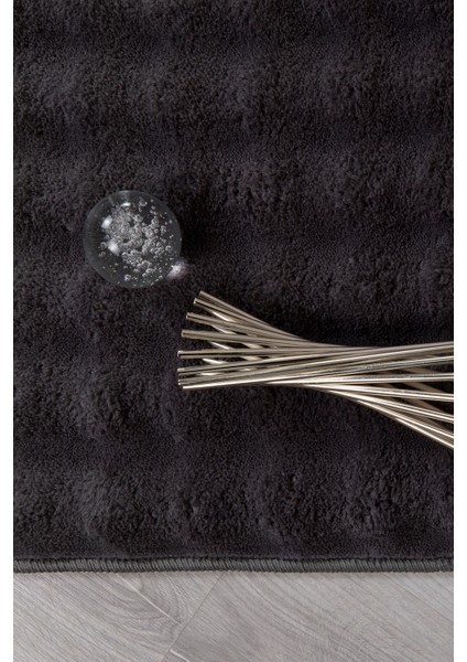 Bubble Oval Yumuşak Peluş Kaymaz Salon Oturma Odası Balkon Halısı Yolluk Antrasit