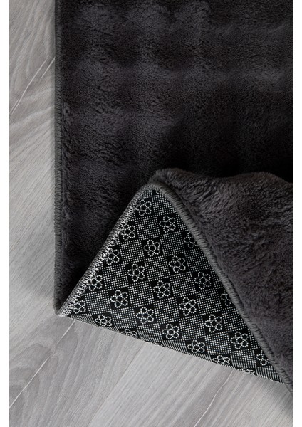 Bubble Oval Yumuşak Peluş Kaymaz Salon Oturma Odası Balkon Halısı Yolluk Antrasit