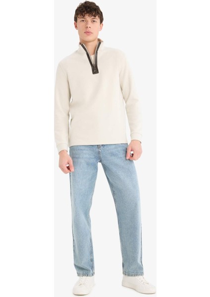 Regular Fit Dik Yaka Yarım Fermuarlı Basic Düz Sweatshirt D7226AX25SP fiyatları