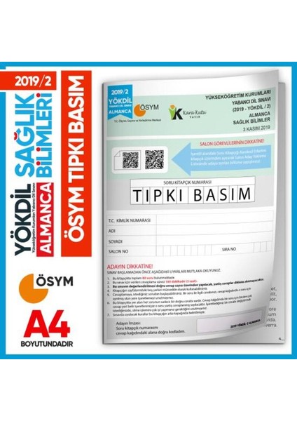 2019/2 Yökdil Almanca Sağlık Bilimleri Ösym Çıkmış Soru Tıpkı Basım Deneme Kitapçığı Türkiye Geneli