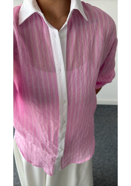 Keyymod Kadın Çizgili Yaka & Manşet & Patı Beyaz Gömlek indirimleri