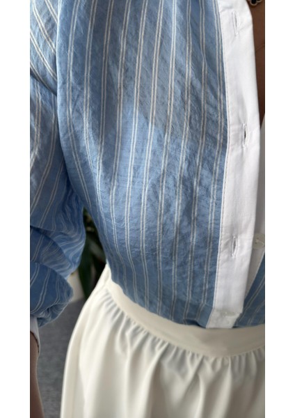 Keyymod Kadın Çizgili Yaka & Manşet & Patı Beyaz Gömlek modelleri