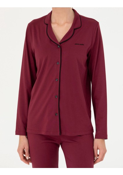 Kadın Bordo Pamuklu Modal Boydan Patlı Kutulu Pijama Takımı Q8.u.8o.k2.k.a8.p.c