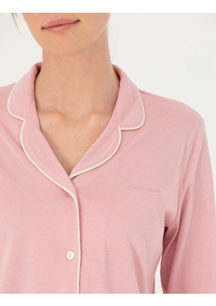 Kadın Gül Kurusu Pamuklu Modal Boydan Patlı Kutulu Pijama Takımı Q8.u.8o.k2.k.a8.p.c