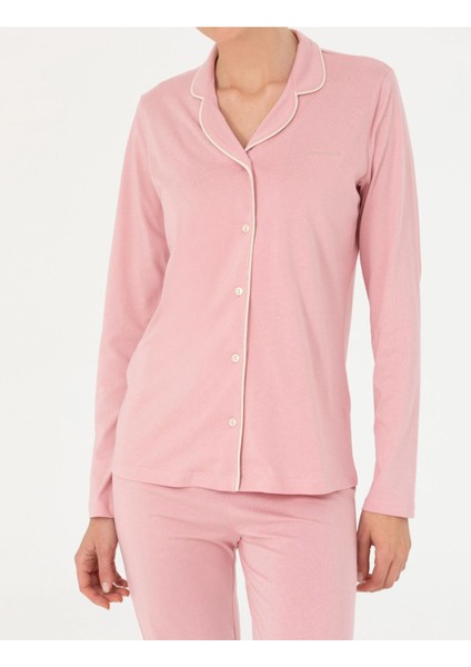 Kadın Gül Kurusu Pamuklu Modal Boydan Patlı Kutulu Pijama Takımı Q8.u.8o.k2.k.a8.p.c