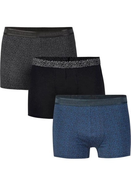 Modal Pamuklu Likralı 3'lü Paket Siyah-Antrasit-Lacivert Desenli Boxer Q4.u.7o.k7.k.a.p.c