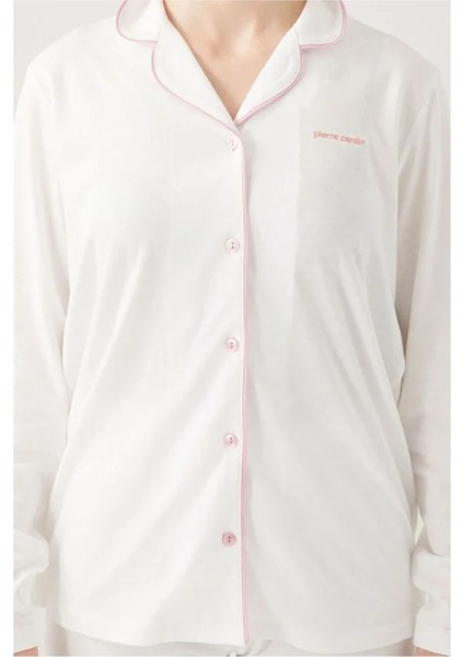 Kadın Krem Pamuklu Modal Boydan Patlı Kutulu Pijama Takımı Q8.u.8o.k2.k.a8.p.c