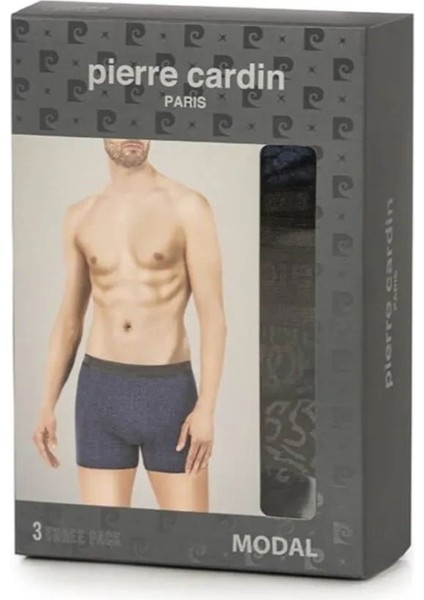 Modal Pamuklu Likralı 3'lü Paket Siyah-Antrasit-Lacivert Desenli Boxer Q4.u.7o.k7.k.a.p.c