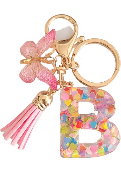 Az Dreamy Pullu Harfler Anahtarlık Kadınlar Için Püskül Kelebek Kolye Ilk Anahtarlık Çanta Süspansiyon Çanta Charms Araba Anahtarlık (Yurt Dışından)
