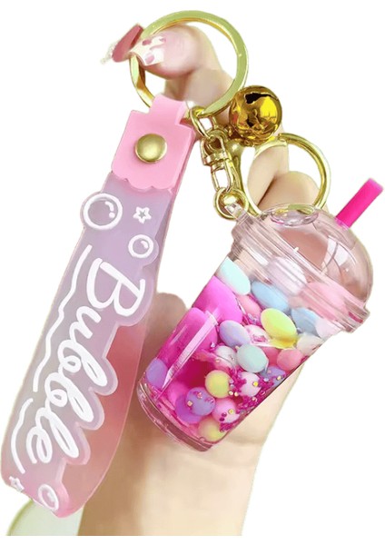 Aydınlık Yağ Çay Bardağı Anahtarlık Otomobil Asılı Süs Yüzen Quicksand Çift Çanta Anahtarlık (Yurt Dışından)